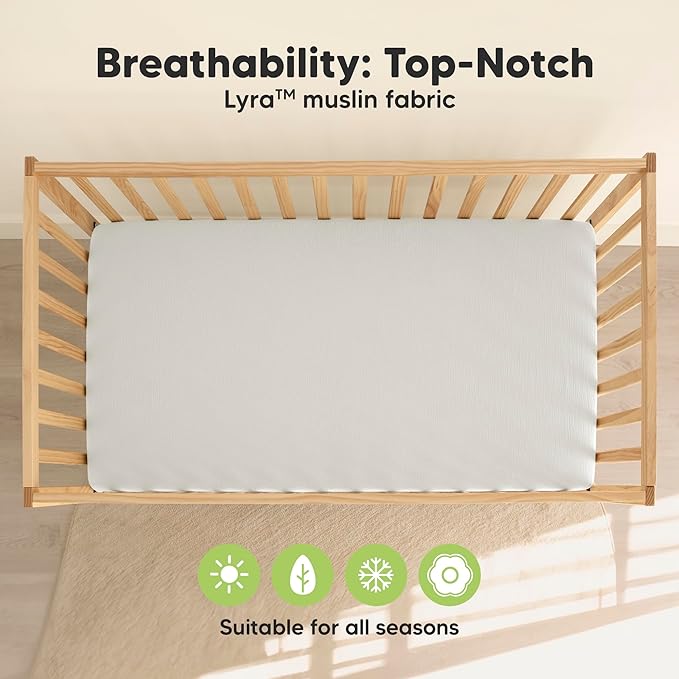 KeaBabies 2-Pack Muslin Crib Sheets for Boys, Girls - 100% Organic Cotton Fitted Baby Crib Mattress Sheet, Soft Breathable Standard Toddler Bed Cover Bedding Set, Neutral, Durable 52x28 (Greige)-BubblyBeeBaby