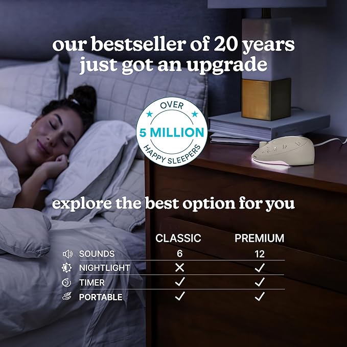 Homedics Sleep Better Portable Sound Machine, Night Light,12 Soothing Sounds Including White Noise, Rain, and Thunderstorm, Ultra-Portable Design, Auto-Off Timer, Ideal for Travel & Baby Sleep, Cream-BubblyBeeBaby