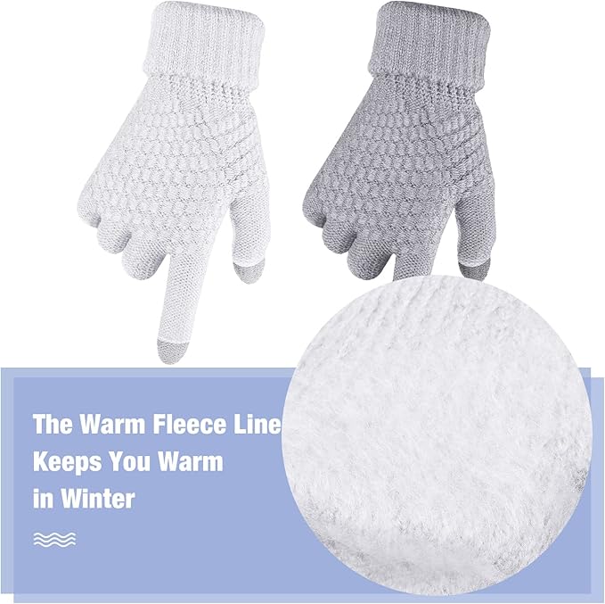 Geyoga 2 Pairs Women's Winter Touch Screen Gloves Soft Warm Fleece Lined Knit Elastic Cuff Winter Texting Gloves-BubblyBeeBaby