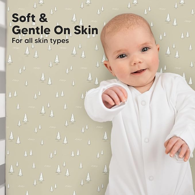 KeaBabies 2-Pack Organic Crib Sheets for Boys, Girls - 52x28 Fitted Crib Mattress Sheet Neutral, Breathable Jersey Cotton Cover for Baby Bed, Toddler Mattress, Soft & Cute Prints (Pine Grove)-BubblyBeeBaby