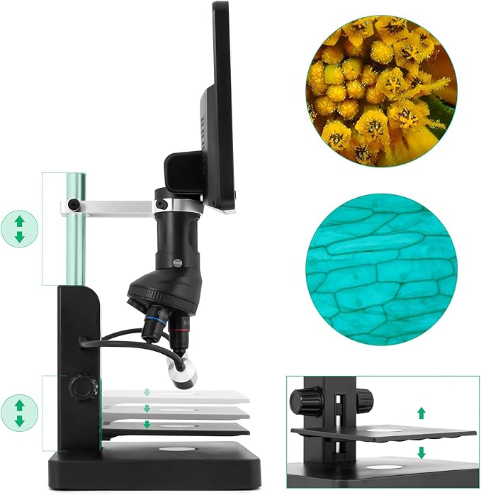 JL246P 3 Lens 7'' LCD Digital Microscope 1000X, Biological Microscope with Prepared Slides for Adults and Kids,12MP for Coin Microscope Full Coin View, 32G Card, Multiple Lights-BubblyBeeBaby