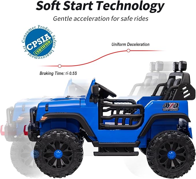 2 Seater Ride on Toy Car for Kids, 24V 4WD Ride-on Truck Kids Electric Car with Remote Control, 4x200W Motors - Blue-BubblyBeeBaby