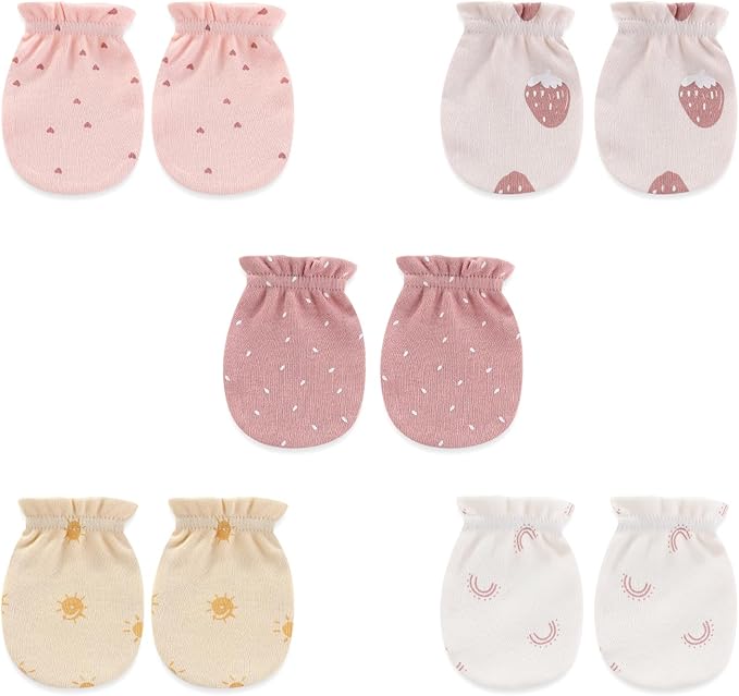 5 Pairs Baby Not Scratch Mittens 0-6 Months New Born Boy Girl Gloves Cute Infant Accessories-BubblyBeeBaby