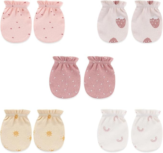 5 Pairs Baby Not Scratch Mittens 0-6 Months New Born Boy Girl Gloves Cute Infant Accessories-BubblyBeeBaby