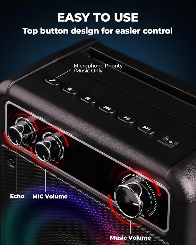 Karaoke Machine, Portable Bluetooth Karaoke Speaker with 2 Wireless Microphones, PA System for Adults Kids with LED Lights, Supports FM/AUX/USB/TF for Home Party-BubblyBeeBaby