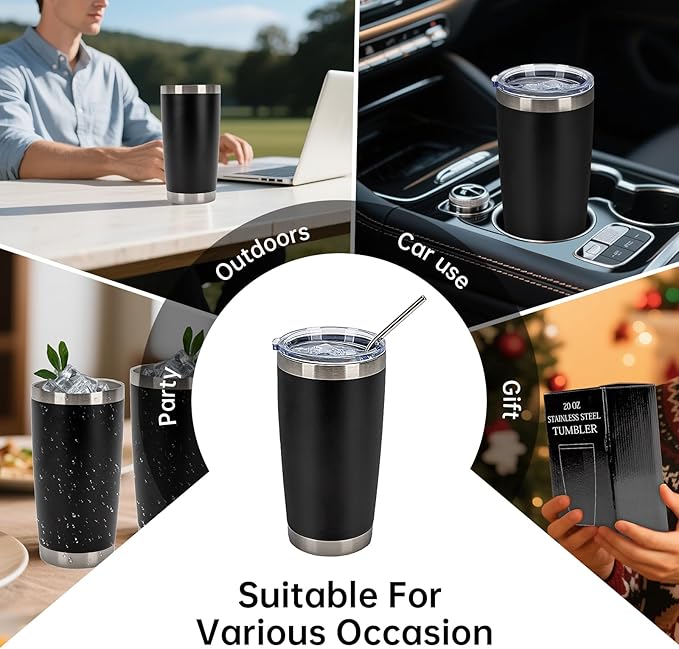 IEOVIEE 32 Pack 20oz Stainless Steel Bulk Tumblers with Lids and Straws Double Wall Insulated Travel Mug Durable Powder Coated Tumbler Bulk Cup for Cold and Hot Drinks(Black)-BubblyBeeBaby