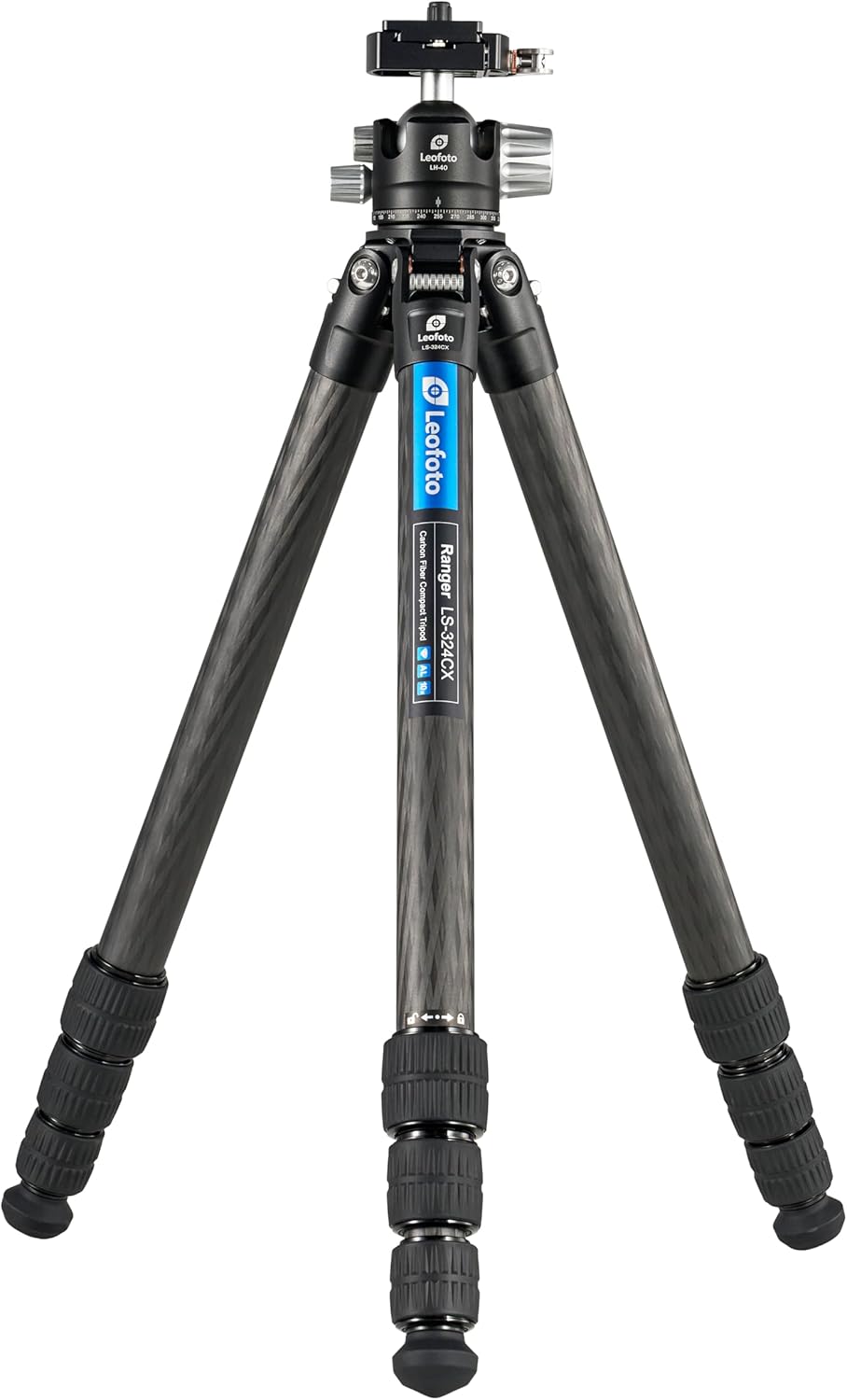 Leofoto LS-324CX+LH-40LR Travel Tripod, Ranger Series, Carbon Fiber, 4 Leg Sections, Lightweight, Ball Head Set