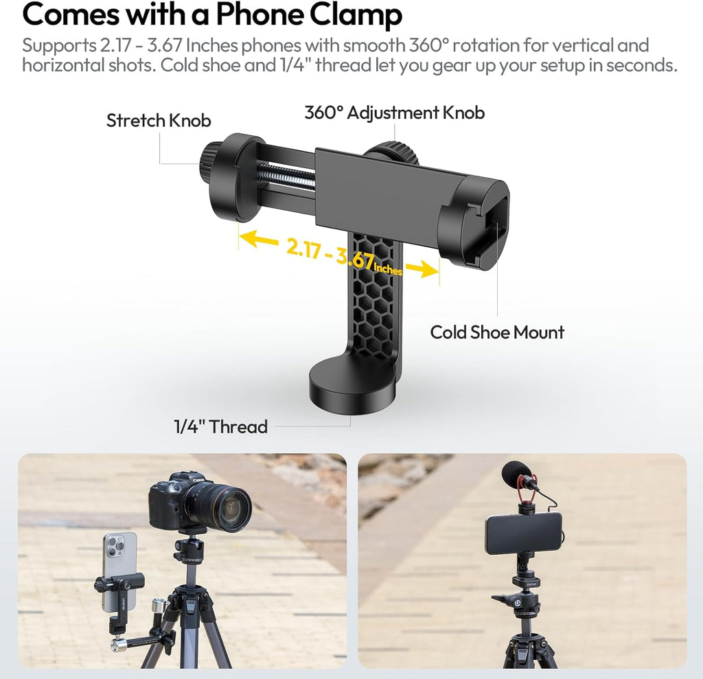 ULANZI Ombra ⅡCamera Tripod 61.5 Inch, 360° Ball Head Travel Tripod Stand with Uka Quick Release Plate for DSLR Sony Canon Fujifilm Camera Smartphone Vlogging Photography with Phone Mount Carry Bag