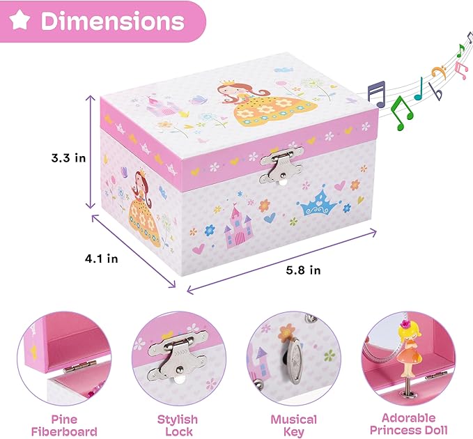 Jewelkeeper Jewelry Box for Girls - Toddler Jewlery Box - Girls Jewelry Box 6-8 - Blonde Princess Musical Jewelry Boxes, The Beautiful Dreamer Tune and Spinning Doll-BubblyBeeBaby