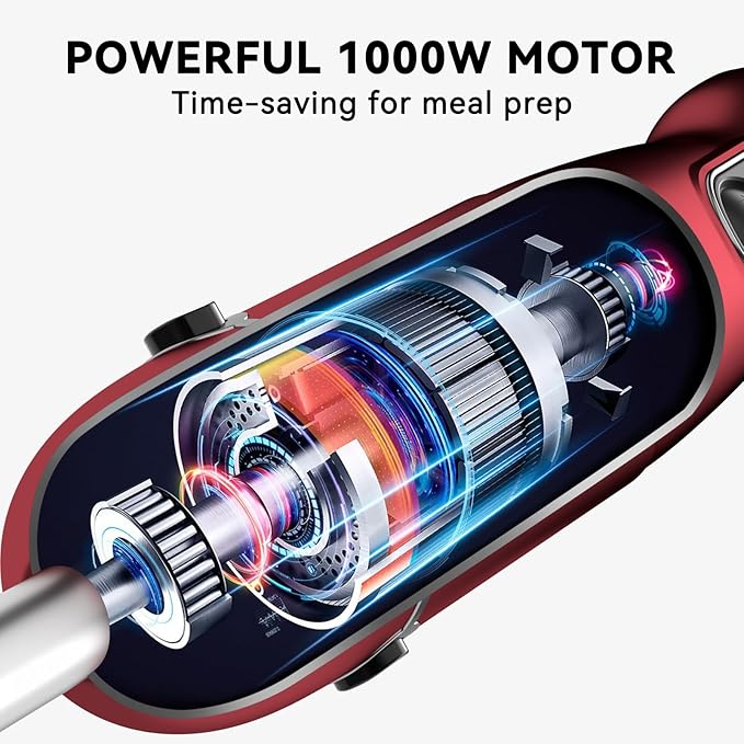 Immersion Blender 5 in 1 Hand Blender, Abuler 1000W Hand Mixer Stick,12 Speed Handheld Blender 304 Stainless Steel with 600ml Mixing Beaker, 500ml Chopper, Whisk and Milk Frother for Soup, Baby Food-BubblyBeeBaby