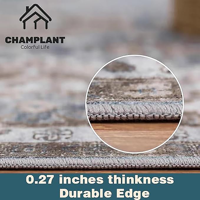 2'x3' Cyan Khaki Area Rug Washable Door Mat Vintage Distressed Doormat Indoor Entrance Traditional Thin Floral Print Non Slip Carpet for Kitchen Bathroom Bedroom Living Room-BubblyBeeBaby