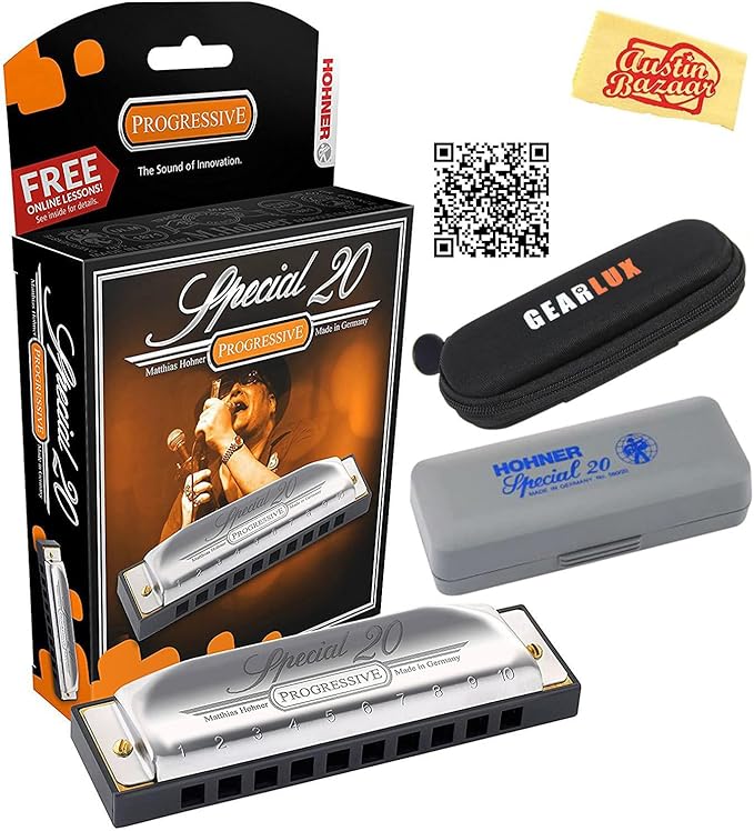 Hohner Special 20 Harmonica - Key of F Bundle with Case, Pouch, Online Manual, and Austin Bazaar Polishing Cloth-BubblyBeeBaby