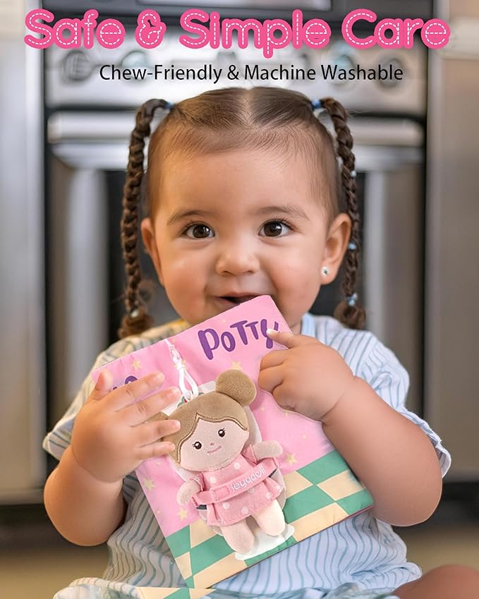 Interactive Sensory Soft Cloth Book, Educational Crinkle Quiet Activity Busy Book for Babies,Toddler Travel Toy Gift for Boys and Girls (Hello Potty)-BubblyBeeBaby