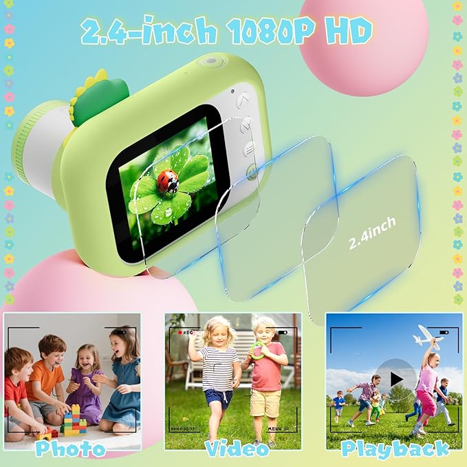 2 in 1 Microscope for Kids & Video Camera, 1000X Digital Microscope with 2.4" Screen, 1080P Portable Handheld Kids Camera Toys, STEM Educational Science Kit Toys for 3-12 Age Years Old Boys Girls-BubblyBeeBaby