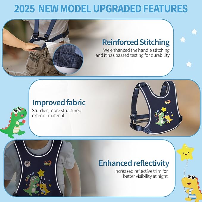 2025 New Safety Harness for Autism and Special Needs Child (3-6 yrs), Anti-Elopement Vest Harness with Light Reflector and Grab Handle for Active, Autistic ADHD Kids,Adjustable Tether Leash with Pouch-BubblyBeeBaby