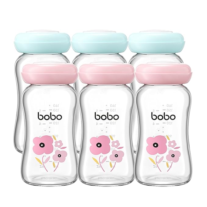 YOHKOH Glass Breast Milk Storage Bottles - 100% Leak-Proof, BPA-Free Breastmilk Storage Containers, Freezer & Dishwasher Safe, Ideal for Nursing Mothers (Multicolor, 5.4oz (Pack of 6))-BubblyBeeBaby