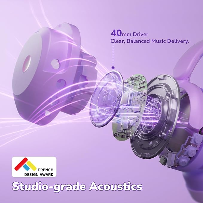 iClever BTH20 Active Noise Cancelling Headphones for Kids, 60H Play Time,Type C Fast Charging,Safe Volume 80dBA,Bluetooth5.4,Award-Winning Kids Headphones Wireless for iPad Tablet Airplane,Purple-BubblyBeeBaby