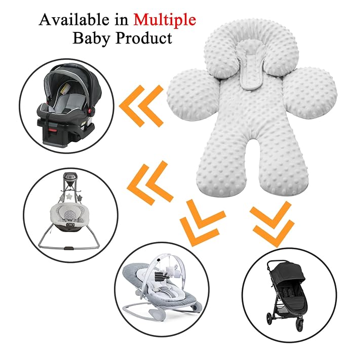 Pro Goleem Infant Car Seat Head Neck Body Support, Ultra-Soft Minky and Microfiber Newborn Car Seat Insert, Perfect for Car Seat, Stroller, 2-in-1 Reversible, for Boys and Girls, Gray-BubblyBeeBaby