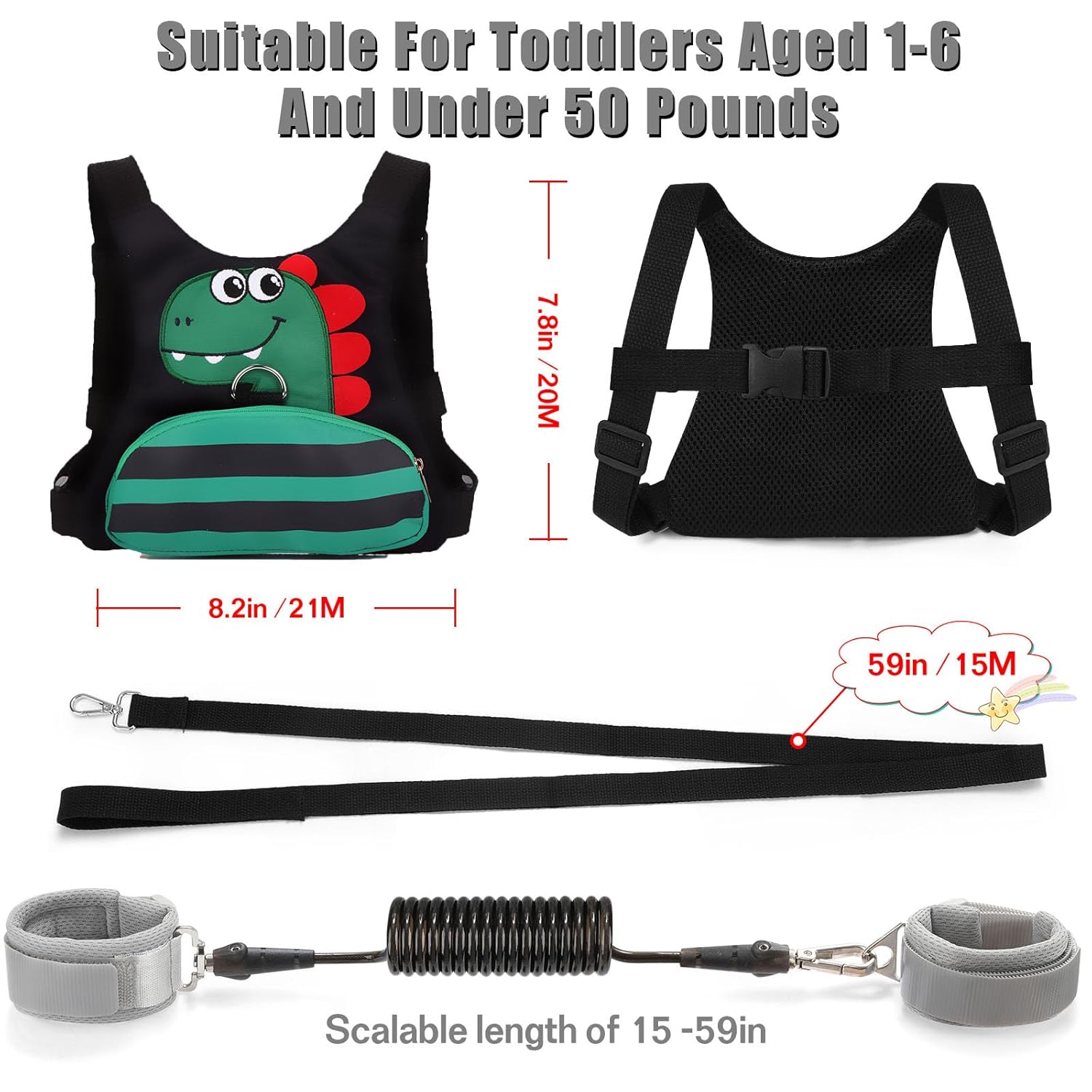 Toddler Leash for Kids-Baby Child Harness with Anti Lost Wrist Link for Boys/Girls (Black3)