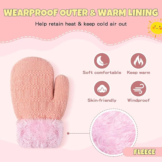 Winter Mittens Gloves Beanie Hat Set for Kids Baby Toddler Children, Thick Warm Knit Fleece Lined Thermal Set for Boys Girls-BubblyBeeBaby