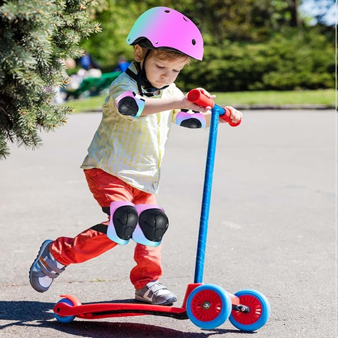 Kids Bike Helmet Set Adjustable for Children, Boys, Girls and Teenagers Aged 3-8 Years Includes Elbow, Knee, Wrist Guards Children's Helmet Protection Set for Bikes SkateboardsRollerskates-BubblyBeeBaby