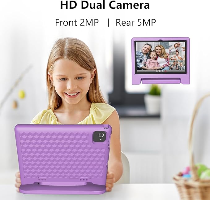 JREN Tablet for Kids｜10 Inch Kids Tablet Android 14｜Octa-core｜64GB｜WiFi ｜Bluetooth｜Parental Control｜Children Content｜Children Toddler Purple-BubblyBeeBaby
