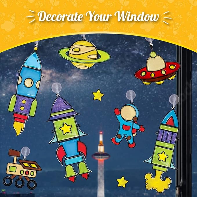 Imagimake Window Art for Kids - Rocket | Suncatcher Kits for Kids, Arts and Crafts for Ages 6-8 | Birthday Gifts for 5 6 7 8 9 10 11 12 Years Old Boys & Girls-BubblyBeeBaby