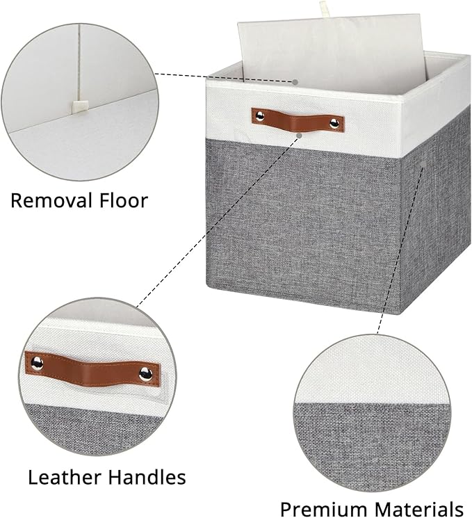 HNZIGE Foldable Storage Bins 13x13 Storage Cubes Set of 4 Fabric Linen Storage Baskets for Shelves Drawer with Handles Organizer for Shelves Toy Nursery Closet Bedroom-BubblyBeeBaby