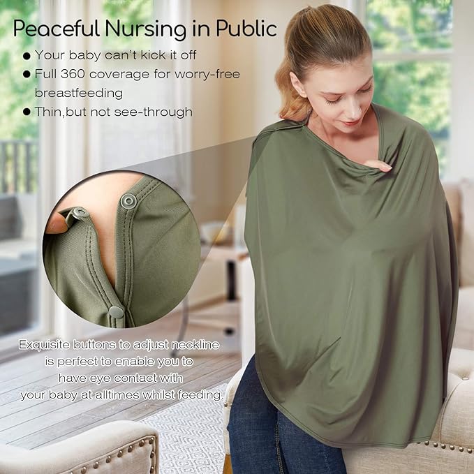 Nursing Cover & Baby Nursing Poncho,Multi Use Breastfeeding Cover for CarSeat Canopy, High Seat Cover, Stroller Cover, Shopping Cart Cover,Nursing Scarf for Boy and Girl by Kefee Kol (Green)-BubblyBeeBaby