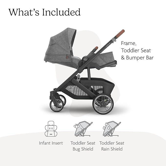 UPPAbaby Cruz V3 Stroller - from Birth + Car Seat Compatible - Full-Size, Reversible Seat - Infant Insert, Bug and Rain Shields Included - Greyson (Charcoal Mélange/Carbon Frame/Saddle Leather)-BubblyBeeBaby