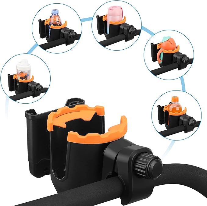 Accmor Stroller Cup Holder with Phone Holder, Universal Cup Holder, Bike Cup Holder, 360° Rotatable Large Caliber Drinks Holder for Stroller, Bike, Wheelchair, Walker-BubblyBeeBaby