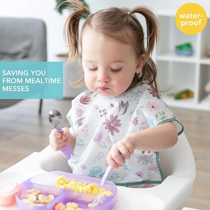 Bumkins Bibs - Toddler Bibs, Waterproof, Large for 1-3 Years, Short Sleeve-BubblyBeeBaby