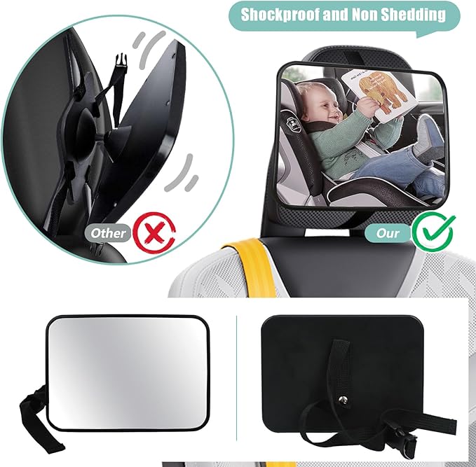 Baby Car Mirror, Universal Fit, Headrest Mount, Shatterproof, Stable, Easy Install, Compatible with Most Cars & SUVs-BubblyBeeBaby