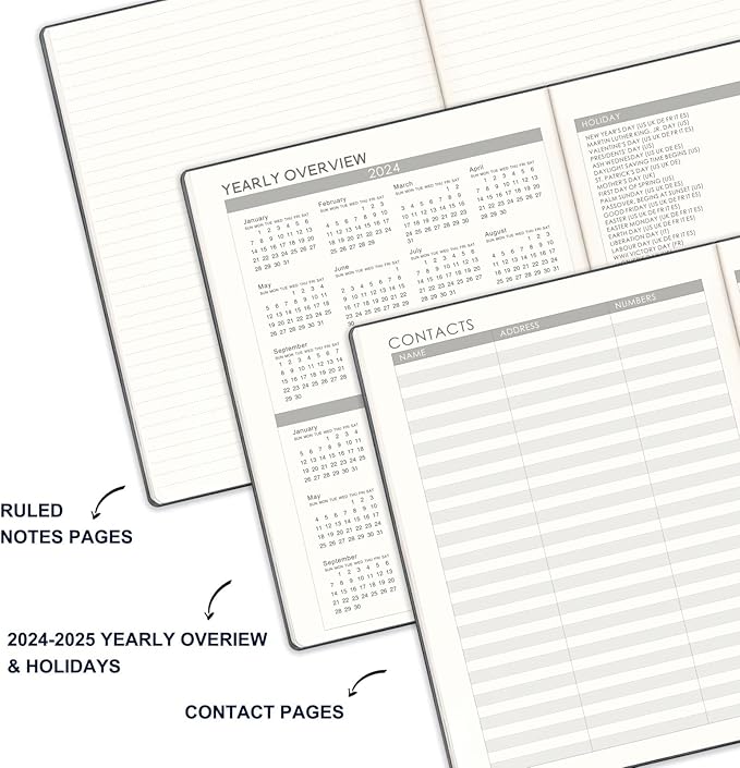 2024-2025 Planner - 2025 Planner Weekly and Monthly, Jul. 2024 - Jun. 2025, 8.5" x 11", Leather Cover Planner with Thick Paper, Back Pocket with Notes Pages - Grey-BubblyBeeBaby