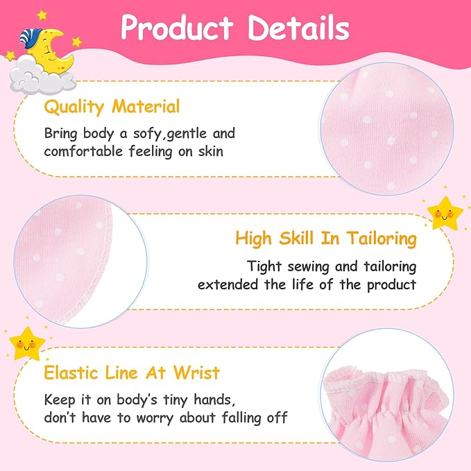 Geyoga 24 Pairs Newborn Baby Mittens Cute No Scratch Mittens Soft Elastic Infant Girl Gloves for 0-6 Months-BubblyBeeBaby
