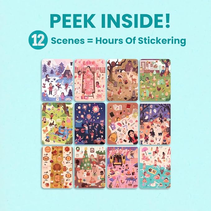 12 Months Sticker + Coloring Book (500+ Calendar Stickers for Kids & 12 Coloring Pages) Side by Side Activity Book, Fun Sticker Books, Boys & Girls Ages 2-4, 4-8, 8-10-BubblyBeeBaby