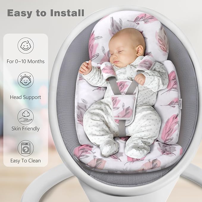 Upgraded Infant Car Seat Insert, 2-in-1 Reversible Baby Car Seat Head Support with 3 Strap Covers, All Seasons Newborn Car Seat Insert and Baby Carseat Cushion for Stroller, Swing, Rocker, Bassinets-BubblyBeeBaby