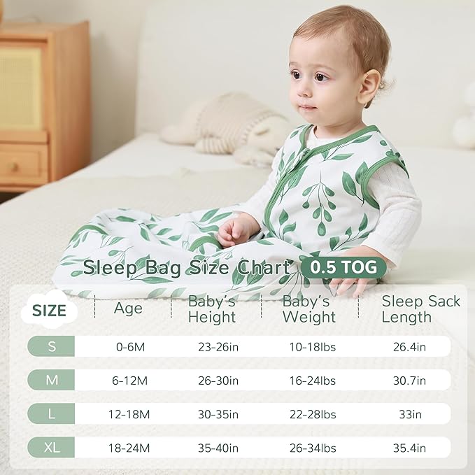 JELLYMONI Baby Sleep Sack 12-18 Months 100% Cotton Wearable Blanket, 0.5 TOG Soft Lightweight Toddler Sleeping Sack 3 Pack 2-Way Zipper Newborn Sleep Sacks-BubblyBeeBaby