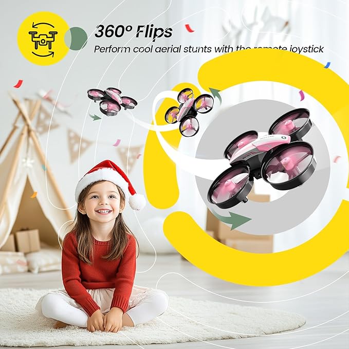 Holy Stone HS210 Mini Drone for Kids 8-12 and Beginners, RC Nano Quadcopter Indoor Drone with Circle Fly, Auto Hovering, 3D Flip, and Headless Mode, Great Gift Toy for Boys and Girls, Pink-BubblyBeeBaby