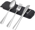 4 Picec Travel Utensils Camping utensils Travel Silverware Set with Case Fork and Spoon Set Office Stainless Steel Reusable Trip Cutlery Set Easy to journey Lightweight Lunch Box for Men
