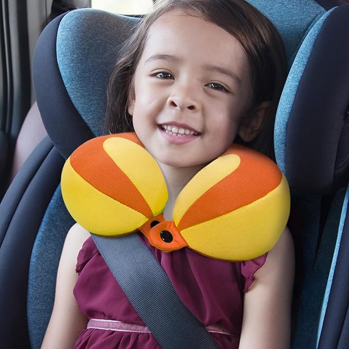 INFANZIA Kids Chin Supporting Travel Neck Pillow, Helps Support Head and Neck, Comfortably Designed for Head, Neck, and Chin Support - Gifts for Toddler/Child/Kids, Orange-BubblyBeeBaby