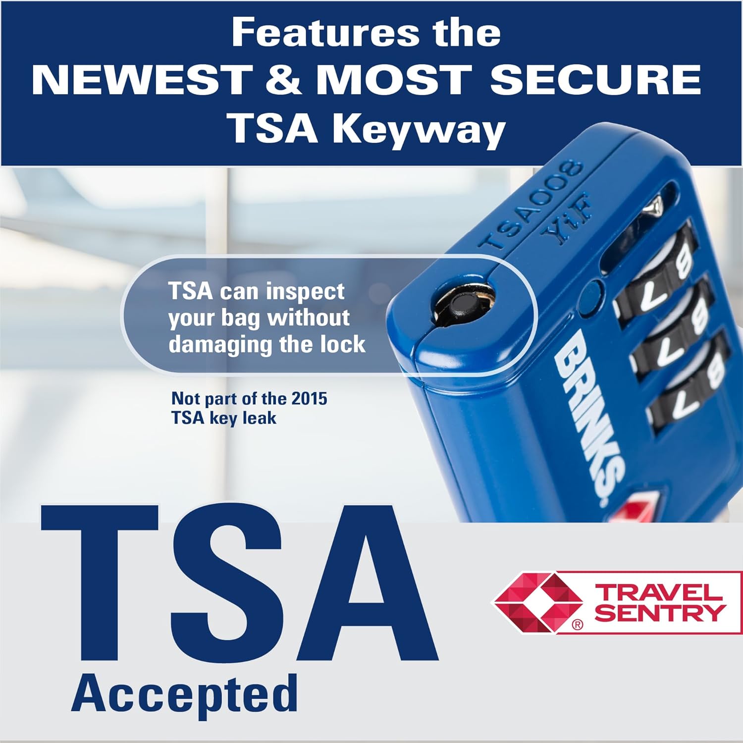 Brinks TSA Accepted Indicator Luggage Lock, Blue - Ressetable Combination, 2.5 inch Long Shackle, New More Secure TSA008 Key, 4 Pack