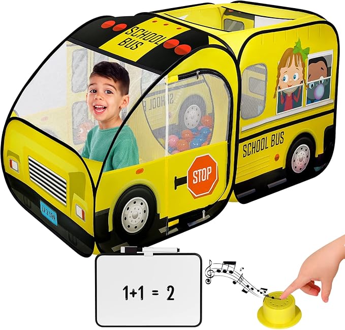 Kiddzery School Bus Pop Up Kids Play Tent - Tents with Sound Play Button for Toddler & Up - Girls and Boys Magic Wheels Bus for Indoor & Outdoor - Pretend Toy Playhouse - Playhouses for Toddlers-BubblyBeeBaby