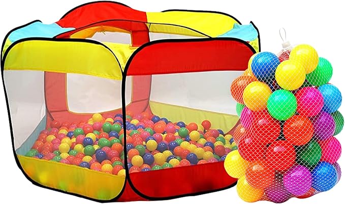 Kids Ball Pit Pop Up Large Tent for Toddlers - Indoor & Outdoor Gift Toys for Infants Girls & Boys, Baby Playpen with Zippered Storage Bag, 50 BallPit Balls Included-BubblyBeeBaby