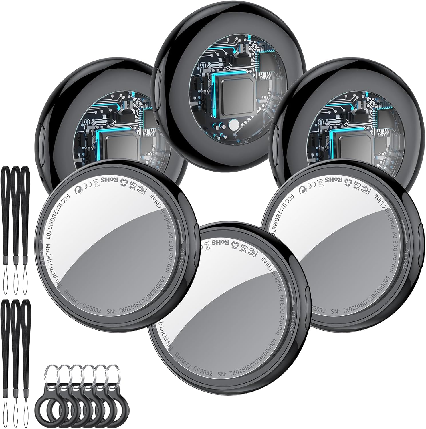 2025 New [Apple MFi Certified] (iOS Only) Air Tracker Tags-6 Pack, Bluetooth Tracker for Apple Find My, Replaceable Battery, Key Finder and Item Locator Smart Tag for Keys, Bags, Luggage, Pets, Black