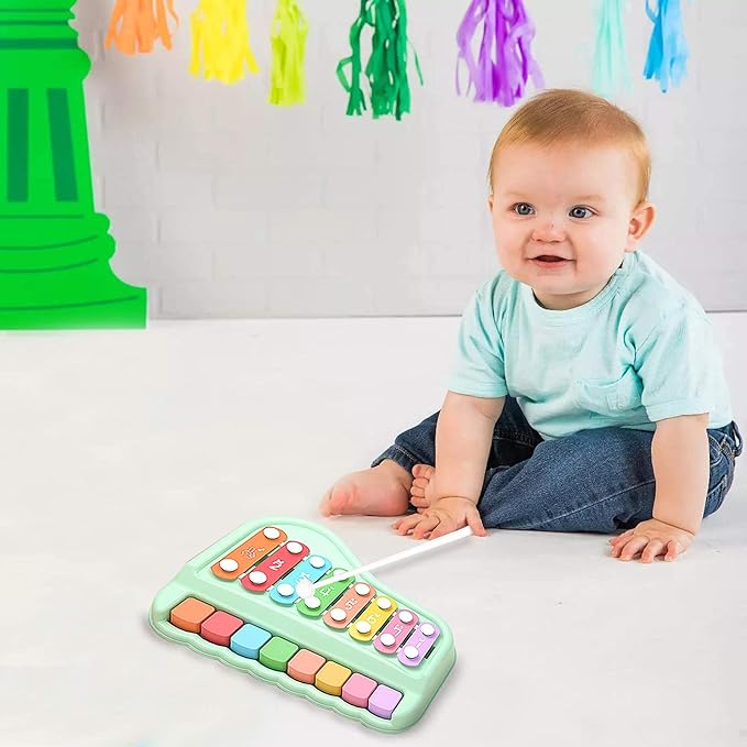 2 in 1 Baby Piano Xylophone for Toddlers 1-3 Years Old, 8 Multicolored Key Keyboard Baby Xylophone Piano, Preschool Educational Musical Learning Instruments Toy for Baby Kids Girls Boys-BubblyBeeBaby