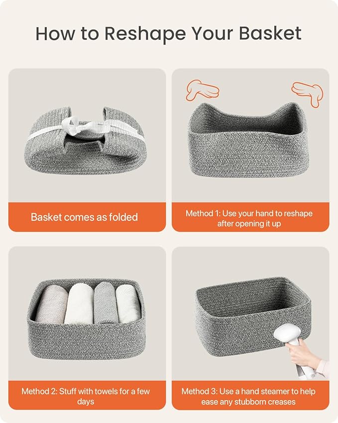 KALLAX Small Woven Basket, 12 x 8 x 4.5 Inches, Storage Basket for Organizing, Cute Small Rope Shelf Closet Cube Storage Bins Baskets for Shelves, Dog Toy Gift Baskets Empty, 3 Packs, Mixed Grey-BubblyBeeBaby