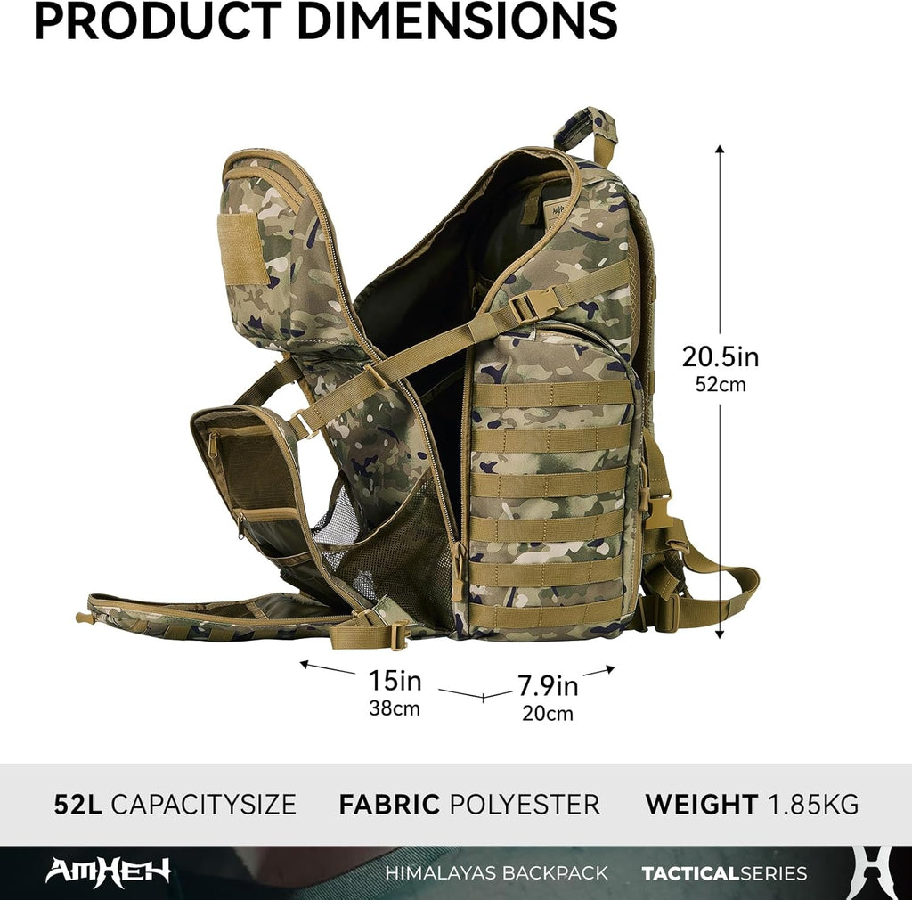 52L Tactical Backpack Military Molle Assault Pack - 3 Day Bugout Survival Rucksack, Hydration Compatible,Camo