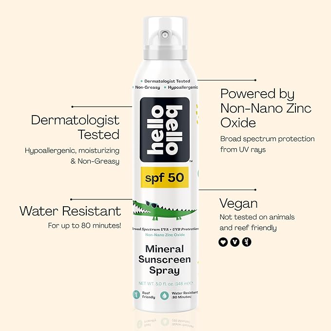 Hello Bello SPF 50 Mineral Sunscreen Spray - Hypoallergenic Broad Spectrum UVA + UVB Protection - Reef Friendly & Water Resistant - 5 oz (Pack of 2)-BubblyBeeBaby