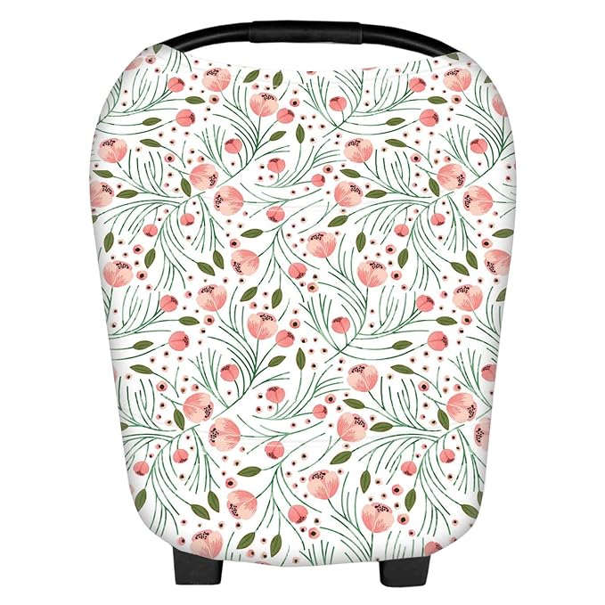 Stretchy Baby Car Seat Covers for Newborns, Infant Car Canopy Extra Soft and Stretchy Nursing Covers for Moms (Flowers)-BubblyBeeBaby